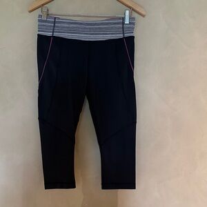 Women's lululemon athletica Black Leggings with Gray and Pink Accents size 8